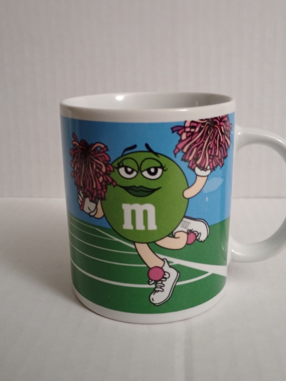 Galerie M&M's Green Cheerleader & Blue #1 Fan Mug Cup 2003 Vintage